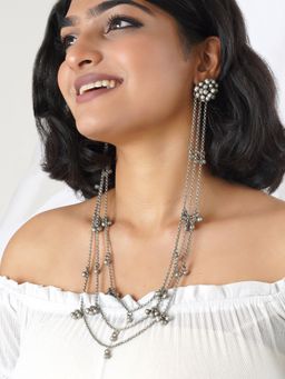 Teejh - Nazaha Silver Oxidised Ghungroo Earring Necklace
