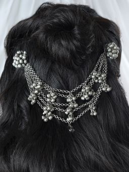 Teejh - Aamna Ghungroo Silver Oxidised Bun Stick