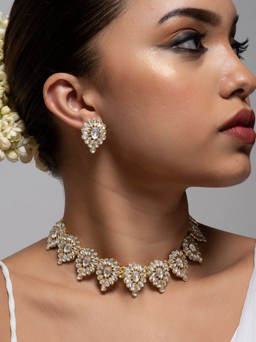 Teejh Jhilmil Pearl and Polki Necklace Set