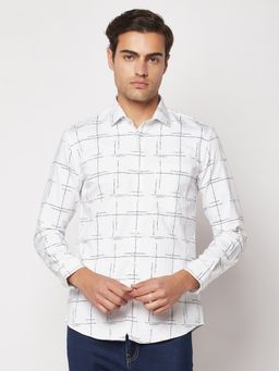 CRIMSOUNE CLUB - Men Checks Print White Shirt
