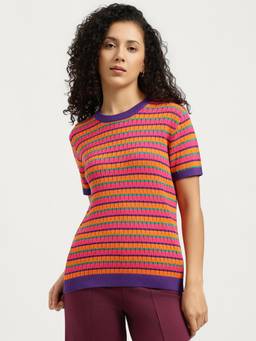 United Colors of Benetton - Multi-color Regular Fit Round Neck Striped Sweater