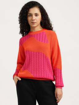 United Colors of Benetton - Orange Regular Fit Round Neck Colorblocked Pullover Sweater
