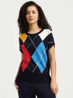 United Colors of Benetton - Multi-color Round Neck Argyle Extended Sleeve Sweater