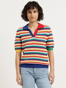 United Colors of Benetton - Multi-color Polo Neck Striped Sweater