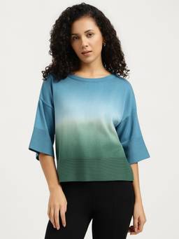 United Colors of Benetton - Blue Regular Fit Round Neck Ombre Sweater