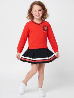 United Colors of Benetton - Red Regular Fit V-Neck Color Block Dress