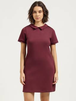 United Colors of Benetton - Maroon Collared Solid Dress