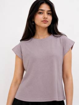 Tikhi Imli - Pink Solid Capsleeve Casual T-shirt