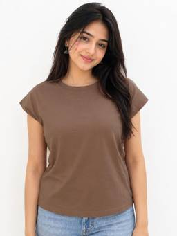 Tikhi Imli - Brown Solid Capsleeve Casual T-shirt