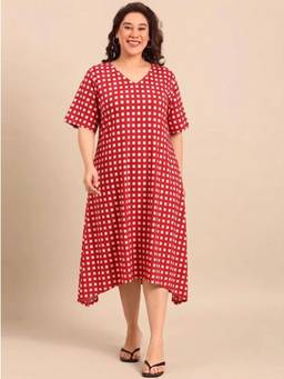 THE PINK MOON - Red and White Checked A-Line Dress