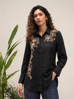 ZUMMER - Black Embrioderd Satin Shirt