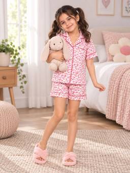 Slumber Jill - Cherry Crush Kids Collard Japan Satin Co-ord Set