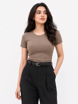 Tikhi Imli - Brown Built-in bra padded T-shirt
