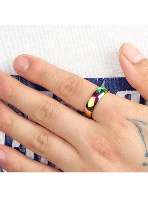 Yellow Chimes Rainbow Colors Never Fading Titanium Steel Ring