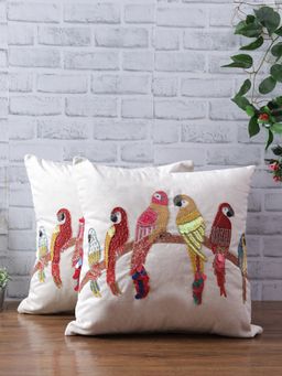 Eyda - Velvet Ivory Color Beaded Sequin Cushion Cover Set Of 2-18X18 Inch