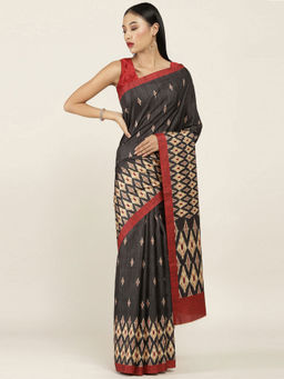Soch - Printed Silk Blend Saree with Unstitched Blouse