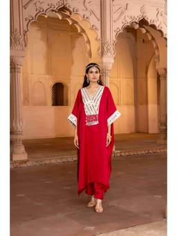 BAHAARA BY DIVYA NARULA - Vibrant Red Kaftan and Pant