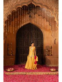 BAHAARA BY DIVYA NARULA - Gold Angrakha Kurta & Sharara with Dupatta