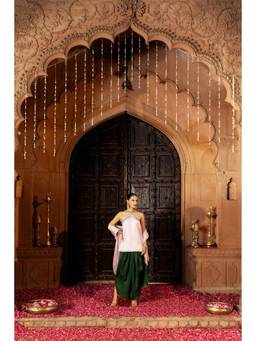 BAHAARA BY DIVYA NARULA - Pink Halter Short Kurta and Tulip Salwar with Dupatta
