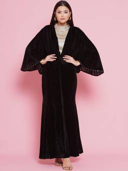 Jhambthread - Women Black Velvet Maxi Dress with Inner