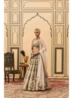 ITRH - Rajat Paasa Tissue Silver Lehenga With Blouse And Dupatta