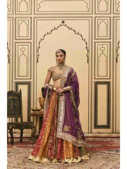 ITRH - Chitrali Brocade Phulkari Multicolour Lehenga With Blouse and Dupatta