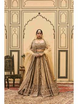 ITRH - Suvarnarang Tissue Brocade Gold Lehenga With Blouse and Dupattas