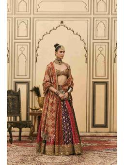 ITRH - Chitrangi Brocade Phulkari Multicolour Lehenga With Blouse And Dupatta
