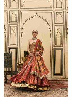 ITRH - Do-Rang Brocade Gota Multicolour Lehenga With Blouse And Dupatta