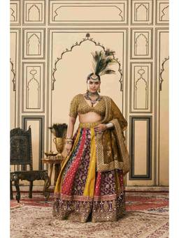 ITRH - Rangotsav Brocade Phulkari Multicolour Lehenga With Blouse and Dupatta