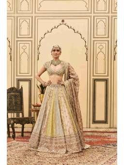 ITRH - Pallavi Tissue Brocade Multicolour Lehenga With Blouse and Dupattas
