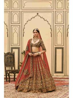 ITRH - Sindoori Raw Silk Red Lehenga With Blouse and Dupattas