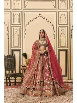 ITRH - Gulabi Bandhej Georgette Pink Lehenga With Blouse and Dupatta