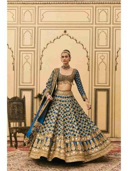 ITRH - Blue Bandhani Lehenga With Blouse And Dupatta