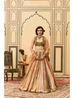 ITRH - Rangbahar Tissue Brocade Multicolour Lehenga With Blouse and Dupatta