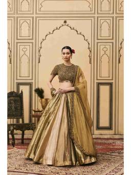 ITRH - Rangoli Tissue Brocade Gold Lehenga With Blouse And Dupatta