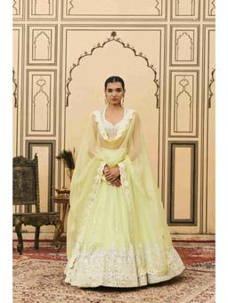 ITRH - Pudina Organza Green Lehenga With Blouse and Dupatta