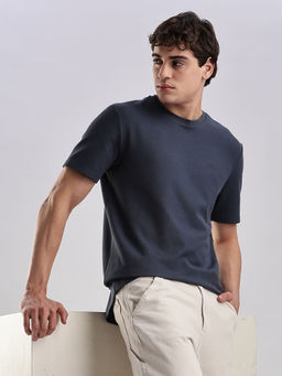 Calvin Klein - Navy Blue Solid Regular Fit Cotton T-shirt
