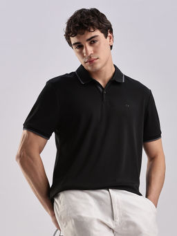 Calvin Klein - Black Solid Regular Fit Polyester Polo T Shirt