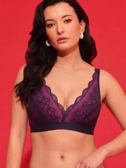 Chelvet - Pink Lace Floral Bralette Non-Padded Non-Wired Bra