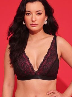 Chelvet - Red Lace Floral Bralette Non-Padded Non-Wired Bra