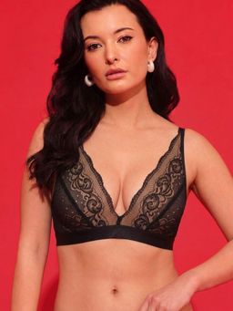 Chelvet - Nude Lace Floral Bralette Non-Padded Non-Wired Bra