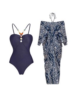 MISS MOSA BY AKANKSHA - Blue Axelle Printed Swimsuit with Coverup