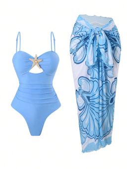 MISS MOSA BY AKANKSHA - Catania Swimsuit with Blue Sarong