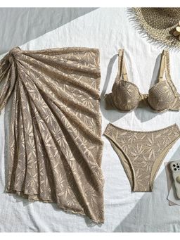 MISS MOSA BY AKANKSHA - Beige Cresta Bra with Panty & Sarong