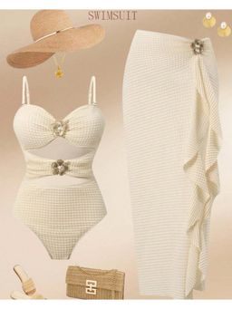 MISS MOSA BY AKANKSHA - Beige Emy Cutout Swimsuit with Skirt