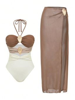 MISS MOSA BY AKANKSHA - Brown Erica Cutout Swimsuit with Sarong