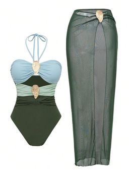 MISS MOSA BY AKANKSHA - Green Erica Cutout Swimsuit with Sarong