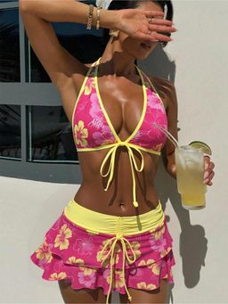MISS MOSA BY AKANKSHA - Felix Pink Swimsuit with Mini Skirt