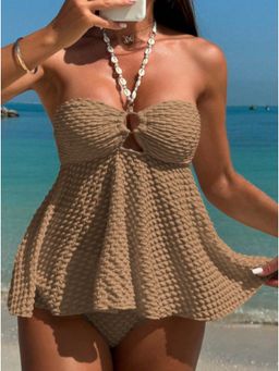 MISS MOSA BY AKANKSHA - Brown Sierra Ruffle Bikini Swimsuit with Panty